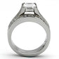 TK969 - High polished (no plating) Stainless Steel Ring with AAA Grade CZ  in Clear-2