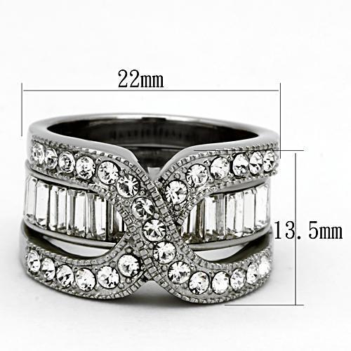 TK970 - High polished (no plating) Stainless Steel Ring with Top Grade Crystal  in Clear-1