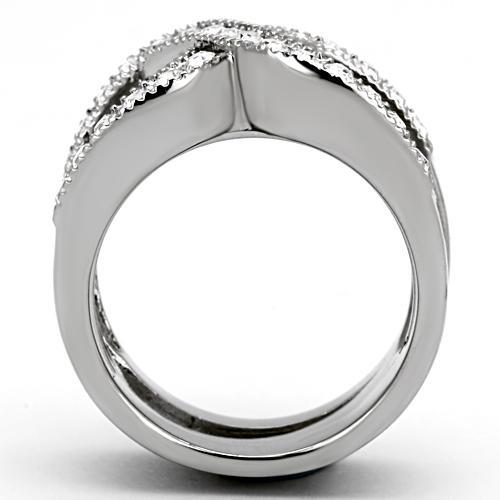 TK970 - High polished (no plating) Stainless Steel Ring with Top Grade Crystal  in Clear-2