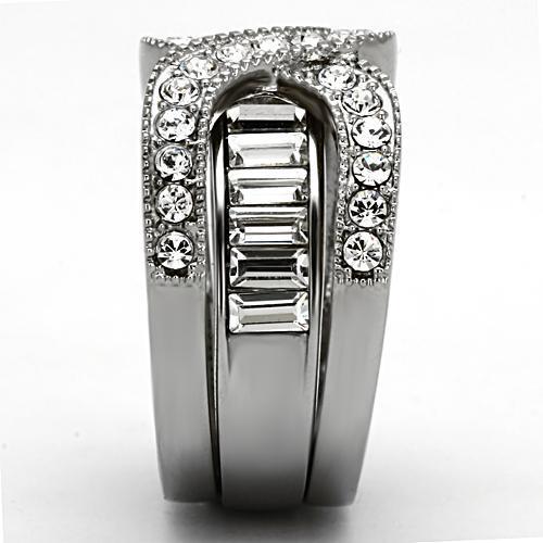 TK970 - High polished (no plating) Stainless Steel Ring with Top Grade Crystal  in Clear-3