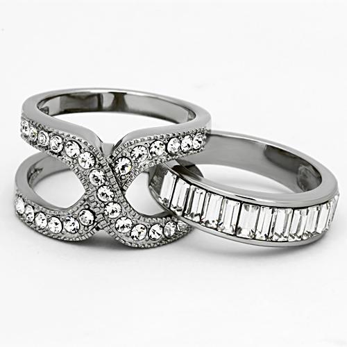 TK970 - High polished (no plating) Stainless Steel Ring with Top Grade Crystal  in Clear-4