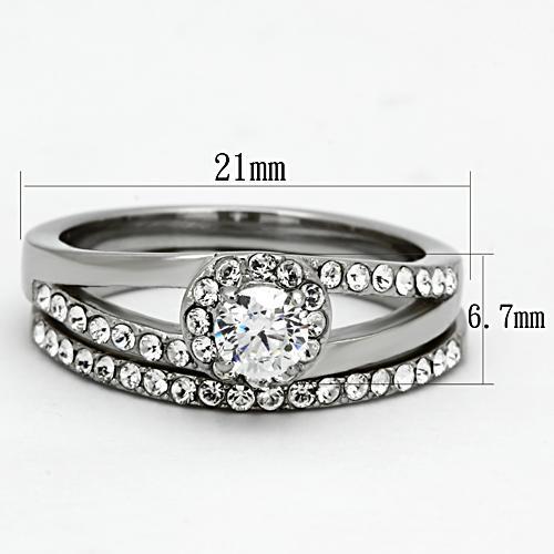 TK971 - High polished (no plating) Stainless Steel Ring with AAA Grade CZ  in Clear-1