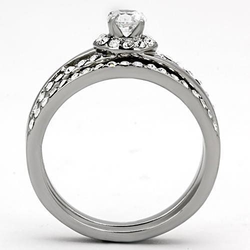 TK971 - High polished (no plating) Stainless Steel Ring with AAA Grade CZ  in Clear-2