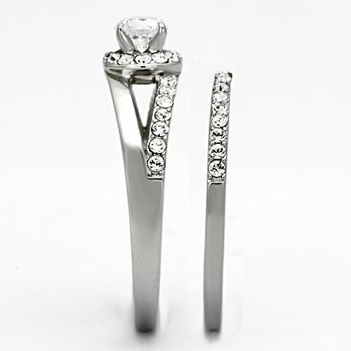TK971 - High polished (no plating) Stainless Steel Ring with AAA Grade CZ  in Clear-3