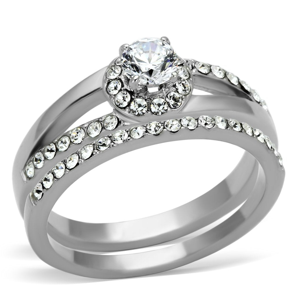 TK971 - High polished (no plating) Stainless Steel Ring with AAA Grade CZ  in Clear-0