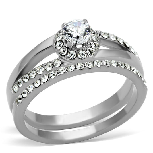 TK971 - High polished (no plating) Stainless Steel Ring with AAA Grade CZ  in Clear-0