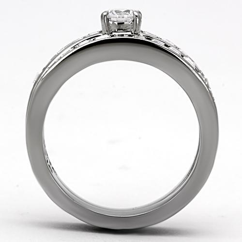 TK972 - High polished (no plating) Stainless Steel Ring with AAA Grade CZ  in Clear-2