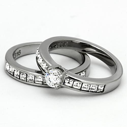 TK972 - High polished (no plating) Stainless Steel Ring with AAA Grade CZ  in Clear-4