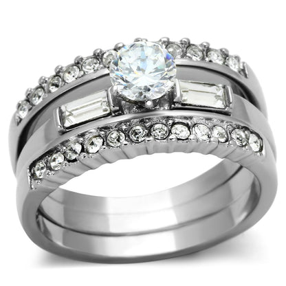 TK973 - High polished (no plating) Stainless Steel Ring with AAA Grade CZ  in Clear-0
