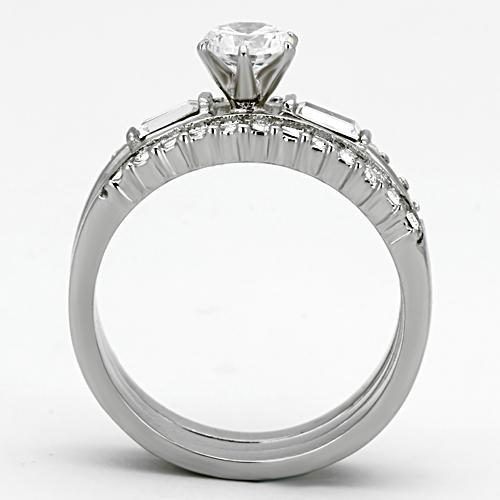 TK973 - High polished (no plating) Stainless Steel Ring with AAA Grade CZ  in Clear-2
