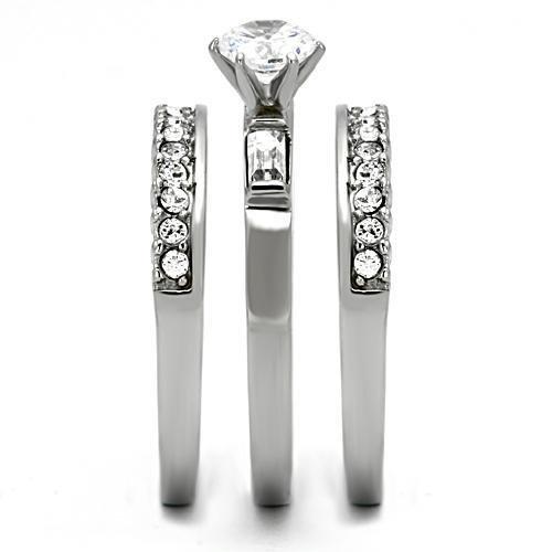 TK973 - High polished (no plating) Stainless Steel Ring with AAA Grade CZ  in Clear-3