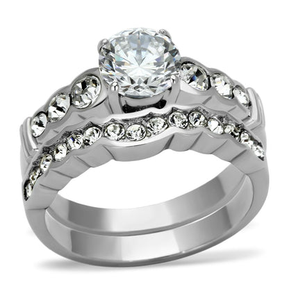 TK974 - High polished (no plating) Stainless Steel Ring with AAA Grade CZ  in Clear-0