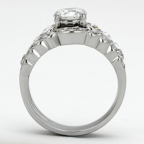 TK974 - High polished (no plating) Stainless Steel Ring with AAA Grade CZ  in Clear-2