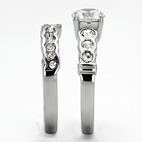 TK974 - High polished (no plating) Stainless Steel Ring with AAA Grade CZ  in Clear-3