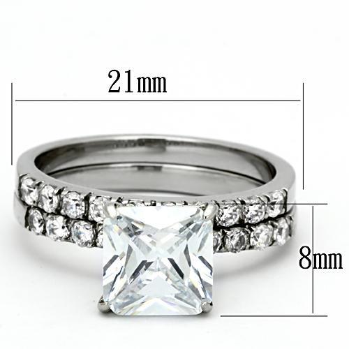 TK975 - High polished (no plating) Stainless Steel Ring with AAA Grade CZ  in Clear-1