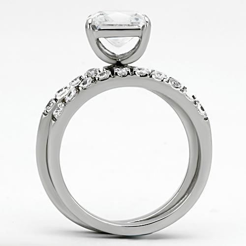 TK975 - High polished (no plating) Stainless Steel Ring with AAA Grade CZ  in Clear-2