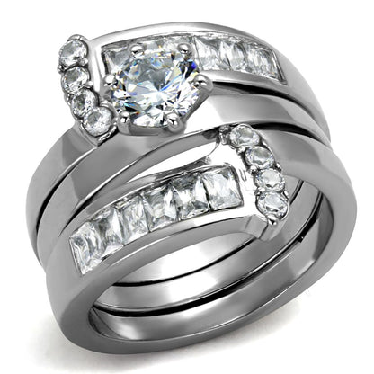 TK976 - High polished (no plating) Stainless Steel Ring with AAA Grade CZ  in Clear-0