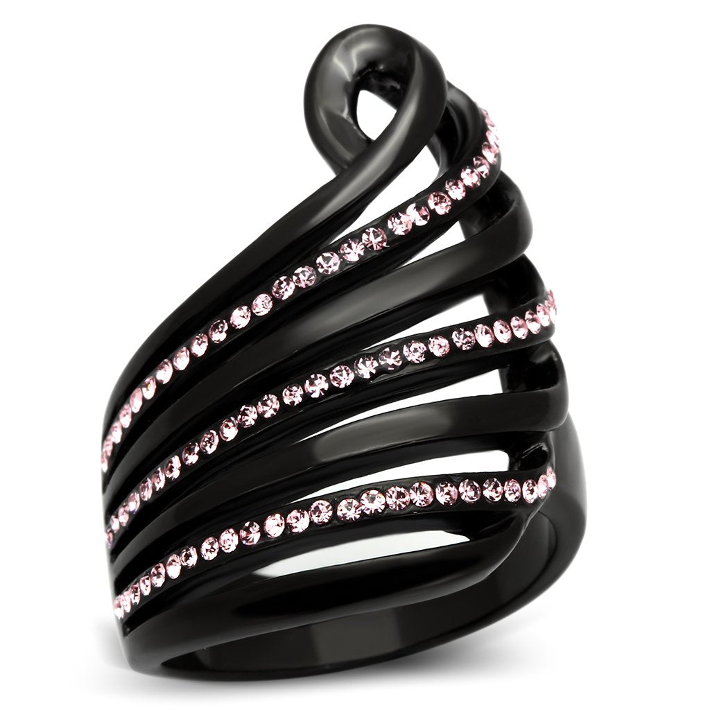 TK977 - IP Black(Ion Plating) Stainless Steel Ring with Top Grade Crystal  in Light Rose-0