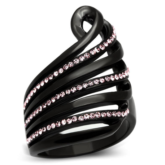 TK977 - IP Black(Ion Plating) Stainless Steel Ring with Top Grade Crystal  in Light Rose-0