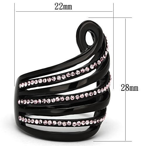TK977 - IP Black(Ion Plating) Stainless Steel Ring with Top Grade Crystal  in Light Rose-1