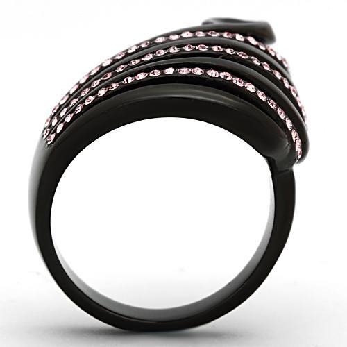 TK977 - IP Black(Ion Plating) Stainless Steel Ring with Top Grade Crystal  in Light Rose-2