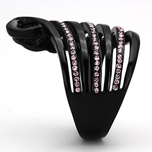 TK977 - IP Black(Ion Plating) Stainless Steel Ring with Top Grade Crystal  in Light Rose-3