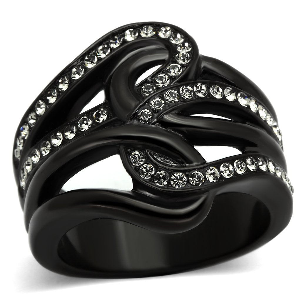 TK978 - IP Black(Ion Plating) Stainless Steel Ring with Top Grade Crystal  in Black Diamond-0