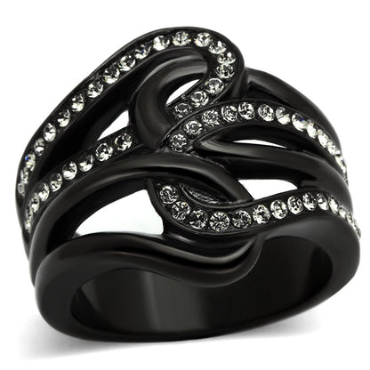 TK978 - IP Black(Ion Plating) Stainless Steel Ring with Top Grade Crystal  in Black Diamond-0