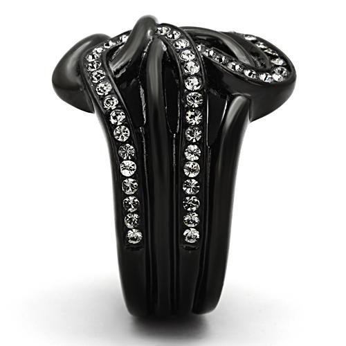 TK978 - IP Black(Ion Plating) Stainless Steel Ring with Top Grade Crystal  in Black Diamond-3