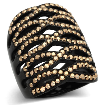 TK979 - IP Black(Ion Plating) Stainless Steel Ring with Top Grade Crystal  in Metallic Light Gold-0