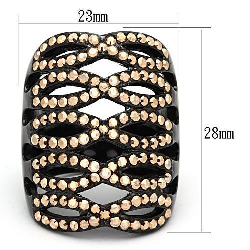 TK979 - IP Black(Ion Plating) Stainless Steel Ring with Top Grade Crystal  in Metallic Light Gold-1