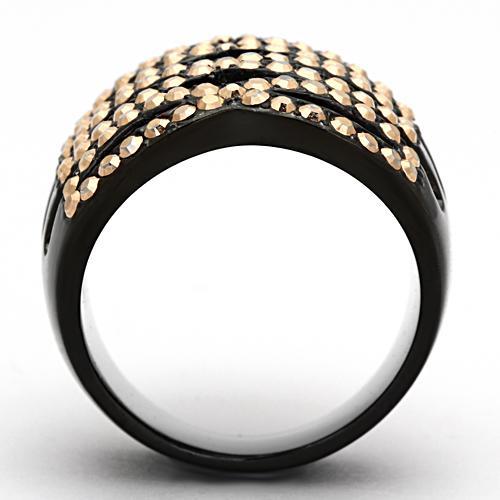 TK979 - IP Black(Ion Plating) Stainless Steel Ring with Top Grade Crystal  in Metallic Light Gold-2