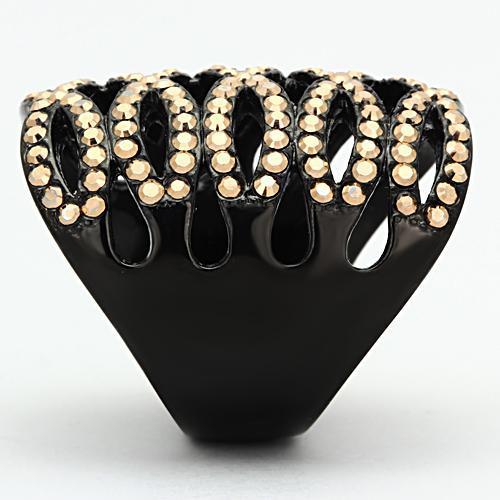 TK979 - IP Black(Ion Plating) Stainless Steel Ring with Top Grade Crystal  in Metallic Light Gold-3