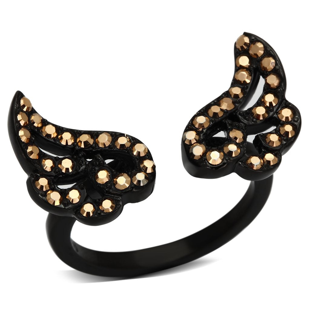 TK980 - IP Black(Ion Plating) Stainless Steel Ring with Top Grade Crystal  in Metallic Light Gold-0