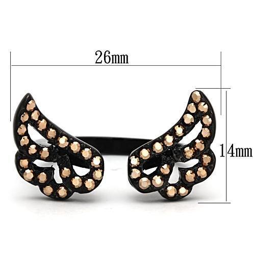 TK980 - IP Black(Ion Plating) Stainless Steel Ring with Top Grade Crystal  in Metallic Light Gold-1