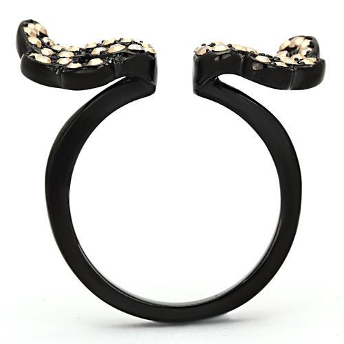 TK980 - IP Black(Ion Plating) Stainless Steel Ring with Top Grade Crystal  in Metallic Light Gold-2