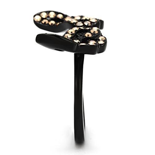 TK980 - IP Black(Ion Plating) Stainless Steel Ring with Top Grade Crystal  in Metallic Light Gold-3