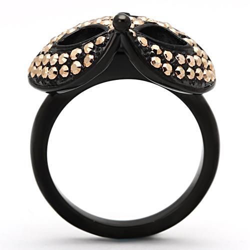 TK981 - IP Black(Ion Plating) Stainless Steel Ring with Top Grade Crystal  in Metallic Light Gold-2