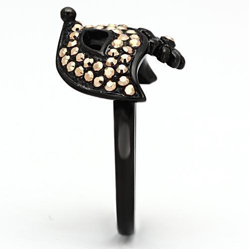 TK981 - IP Black(Ion Plating) Stainless Steel Ring with Top Grade Crystal  in Metallic Light Gold-3
