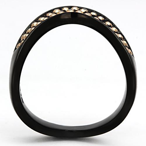 TK982 - IP Black(Ion Plating) Stainless Steel Ring with Top Grade Crystal  in Metallic Light Gold-2