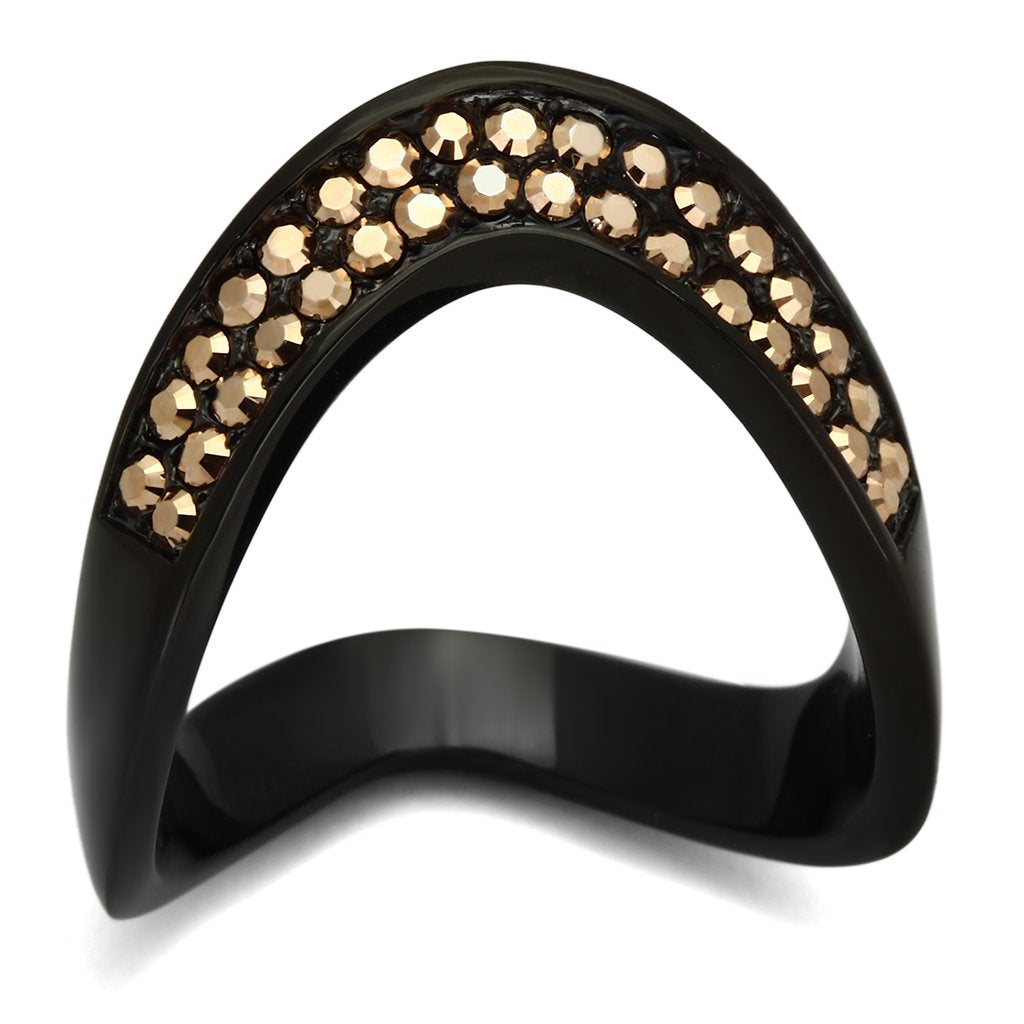 TK982 - IP Black(Ion Plating) Stainless Steel Ring with Top Grade Crystal  in Metallic Light Gold-0
