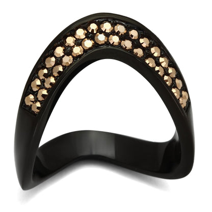 TK982 - IP Black(Ion Plating) Stainless Steel Ring with Top Grade Crystal  in Metallic Light Gold-0