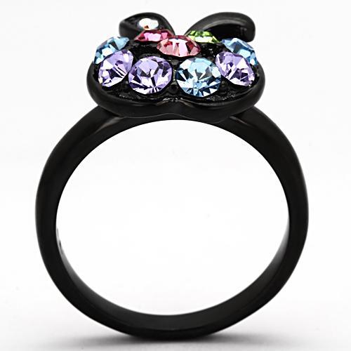 TK984 - IP Black(Ion Plating) Stainless Steel Ring with Top Grade Crystal  in Multi Color-2