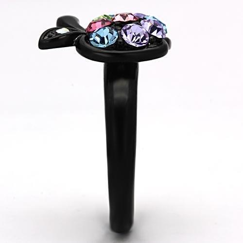 TK984 - IP Black(Ion Plating) Stainless Steel Ring with Top Grade Crystal  in Multi Color-3