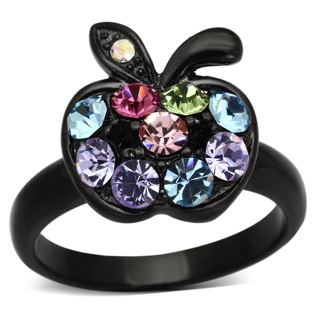TK984 - IP Black(Ion Plating) Stainless Steel Ring with Top Grade Crystal  in Multi Color-0