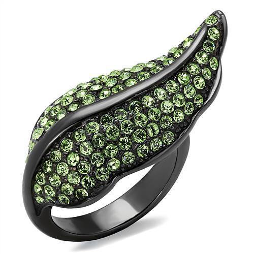 TK985LJ - IP Light Black  (IP Gun) Stainless Steel Ring with Top Grade Crystal  in Peridot-0