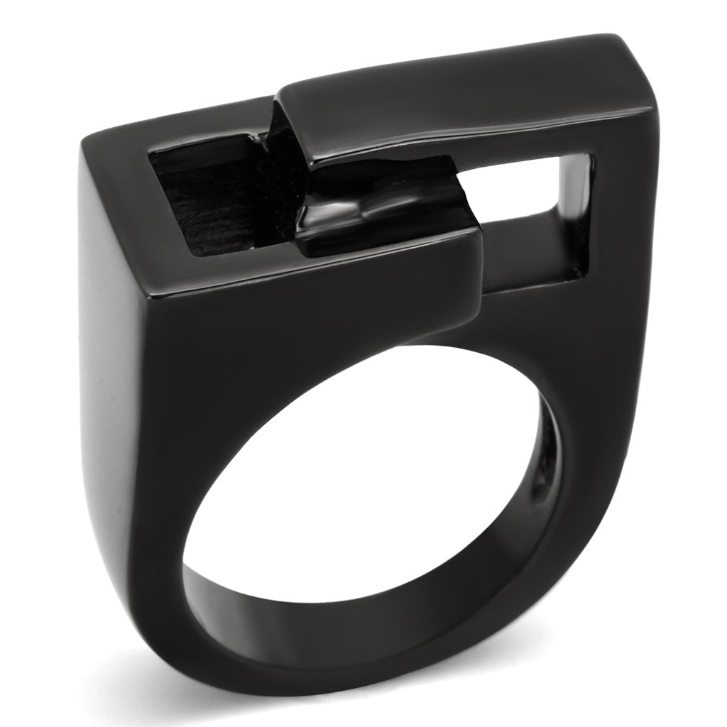 TK989 - IP Black(Ion Plating) Stainless Steel Ring with No Stone-0