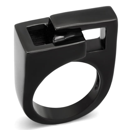 TK989 - IP Black(Ion Plating) Stainless Steel Ring with No Stone-0