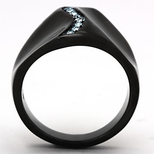TK991 - IP Black(Ion Plating) Stainless Steel Ring with Top Grade Crystal  in Sea Blue-2