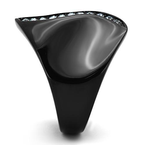 TK991 - IP Black(Ion Plating) Stainless Steel Ring with Top Grade Crystal  in Sea Blue-3
